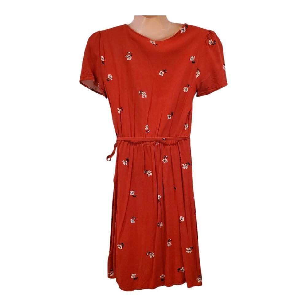 POPSUGAR Red Floral Dress Print Short-sleeve Faux Wrap Dress - Picture 5 of 10
